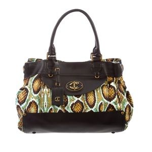Just Cavalli Leather trim snake print Handbag